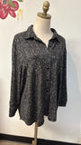 New NY Collection Black Print Button Front Top, 1X