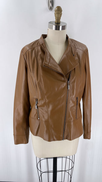 Alfani Brown Faux Leather Jacket, M