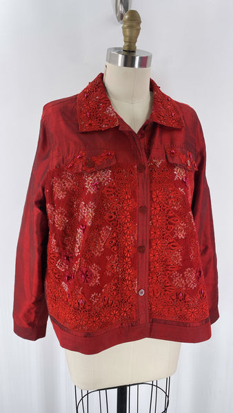 Coldwater Creek Red Silk Blend Jacket, XL