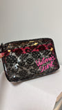 Victoria's Secret Clear Black Lace Zippered Pouch, 10"x7"