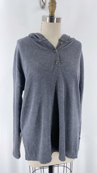 Old Navy Gray Rib Knit Hooded Top, M Tall