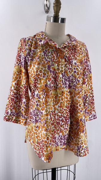 New Chico's Button Back Tunic Cactus Blossom Top, M (retail $99)