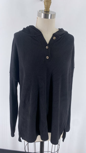 Old Navy Black Rib Knit Hooded Top, M Tall