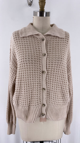 Rachel Zoe Tan Open Stitch Cardigan, L