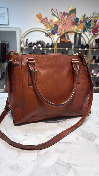 Fossil Brown Leather Claire Satchel Crossbody Bag, 14"x9"