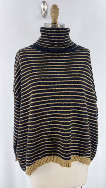 Black/Tan Turtleneck Oversized Sweater, S
