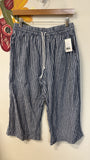 Beach Lunch Lounge Blue Linen 21" Inseam Cropped Pants, S