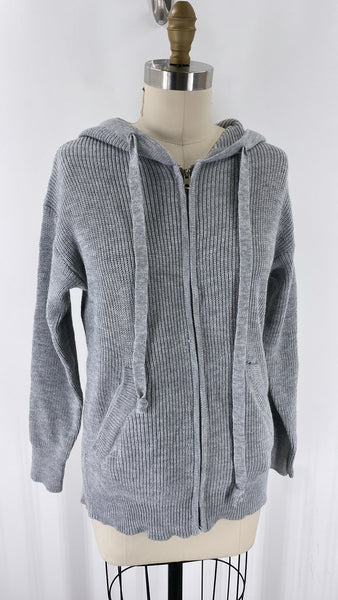 New Gray Zip Front Hoodie Cardigan, S