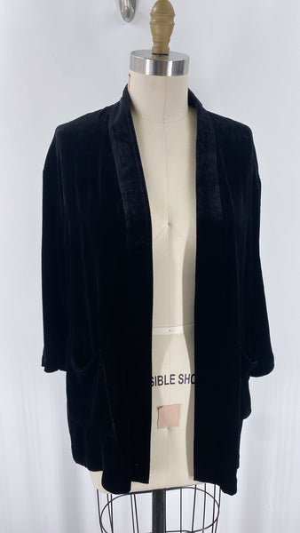 Eileen Fisher Black Velvet Open Front Cardigan, M Petite