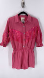 New Fantastic Fawn Pink Denim Tassel Romper, M