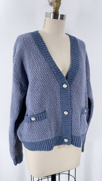 Lauren Conrad Metallic Blue Cardigan, L