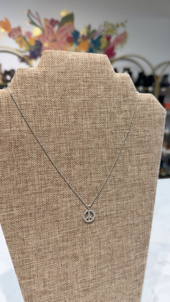 Touchstone Crystal Make Peace Silver Necklace, 16"-18"
