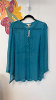 Eileen Fisher Teal Sheer Top, M