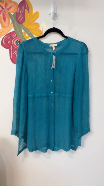Eileen Fisher Teal Sheer Top, M