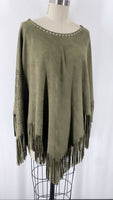 Cato Green Fringe Poncho, One Size