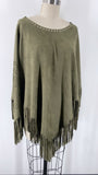 Cato Green Fringe Poncho, One Size