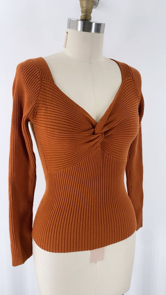 Lillusory Brown Rib Knit Sweater, S