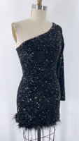 Fashion Nova Black Sequin One Shoulder Dress, S