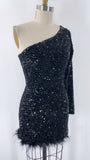 Fashion Nova Black Sequin One Shoulder Dress, S