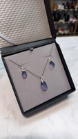 New 2pc Set Purple Crystal Brio Pendant and Earring Set in Sterling Silver