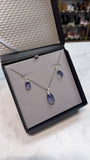 New 2pc Set Purple Crystal Brio Pendant and Earring Set in Sterling Silver
