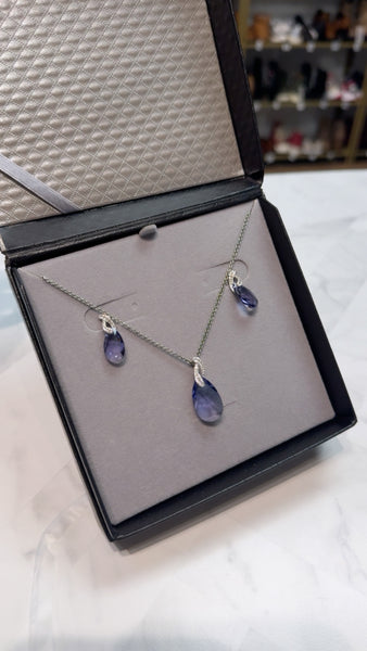 New 2pc Set Purple Crystal Brio Pendant and Earring Set in Sterling Silver