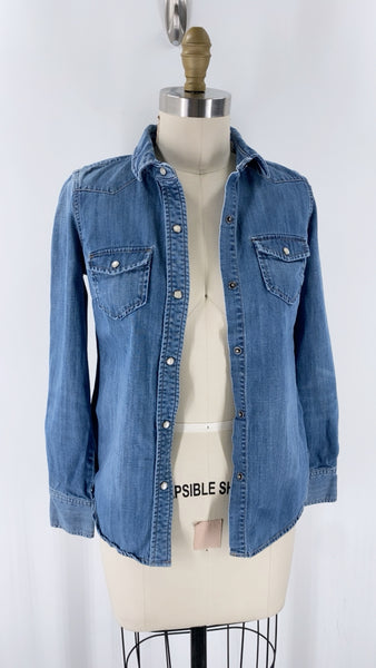 J. Crew Denim Snap Front Top, XXS