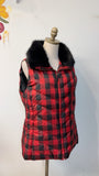 Talbots Red/Black with Removable Fur Collar Vest, L