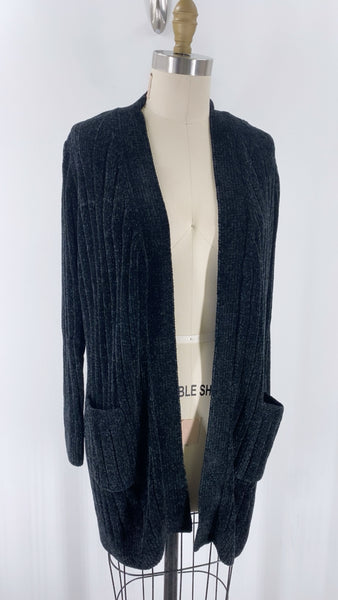 New Matty M Black Chenille Cardigan, S