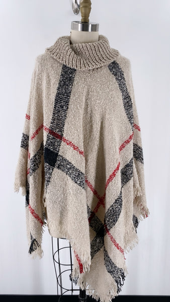 Poncho Plaid Sweater, S
