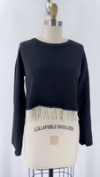 Fate Black Cropped Pearl Accents Sweater, M