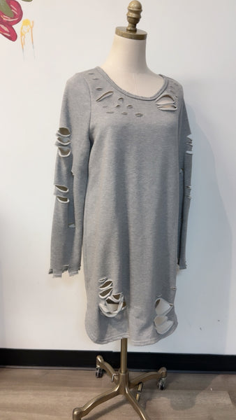 New Hot & Delicious Gray Distressed Mini Dress, L