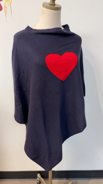Top it Off Blue Heart Poncho, One Size