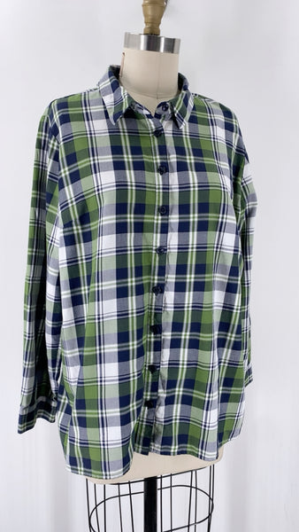 Joan Rivers Green Plaid Top, L