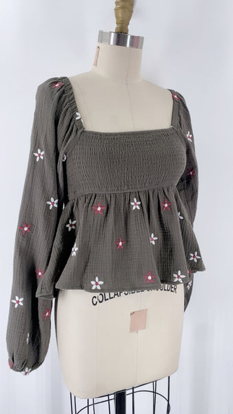 Altar'd State Green Smocked Top, S