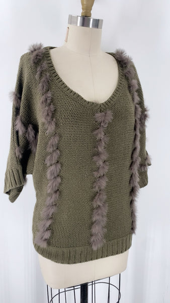New Vertigo Rabbit Fur Trim Sweater, M