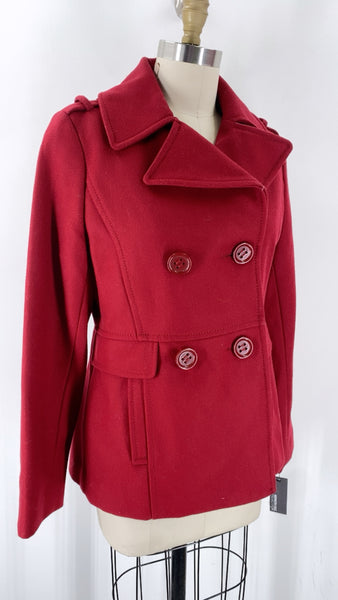 New Kenneth Cole Reaction Red Wool Blend Coat, 8