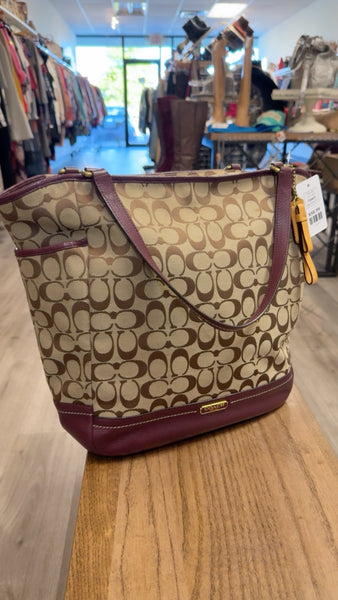 Coach Burgundy Trim Park Signature North/South Tote, 16"x13.75"