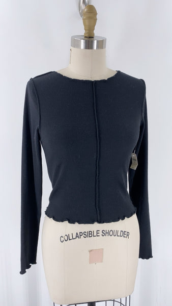 New Aerie Black Rib Knit Top, S