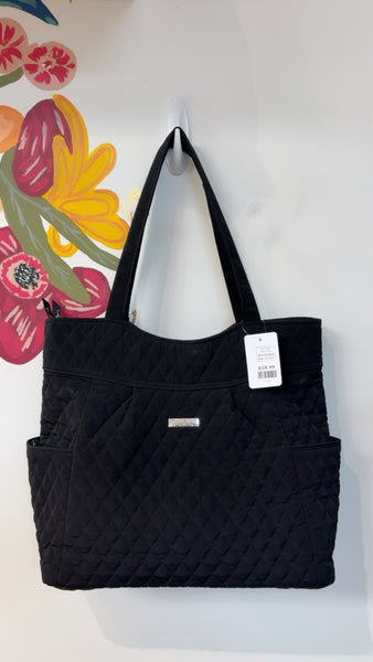 Vera Bradley Black Quilted Tote Bag, 13"x14"