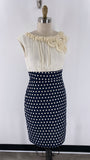 New Suzi Chin Ivory/Blue Polka Dot Dress, 8