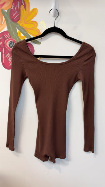 Victoria's Secret Brown Rib Knit Bodysuit, XS
