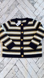 Talbots Navy/Gold/White Stripe Cardigan, 2X Petite