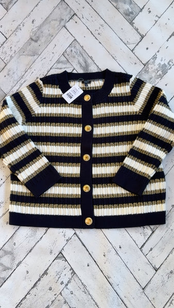 Talbots Navy/Gold/White Stripe Cardigan, 2X Petite
