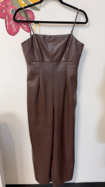 New Banana Republic Brown Faux Leather Jumpsuit, 6 Petite (retail $160)