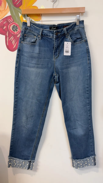Earl Straight Cuff Pearl Accent Jeans, 10