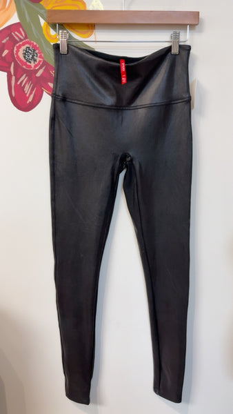 Spanx Black Shiny Leggings, L