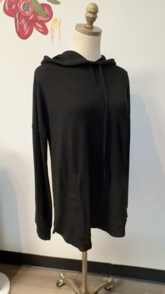 Tickled Teal Black Hooded Top, M