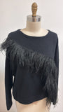 Scripted Black 100% Cashmere with Ostrich Feather Trim Sweater, L