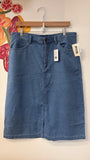 New Duluth Trading Co Dobby Indigo Midi Skirt, 14